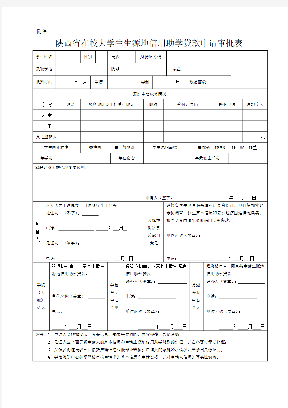 陕西省助学贷款审批表