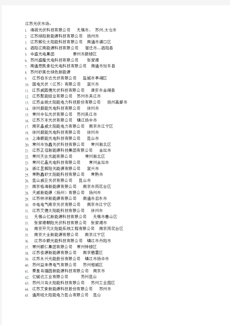 江苏光伏企业名单