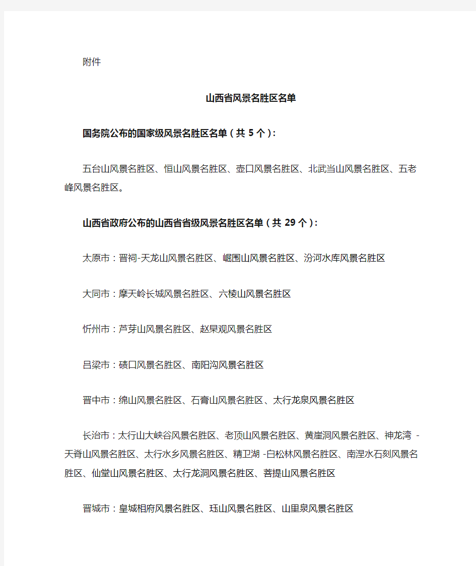 山西省风景名胜区名单