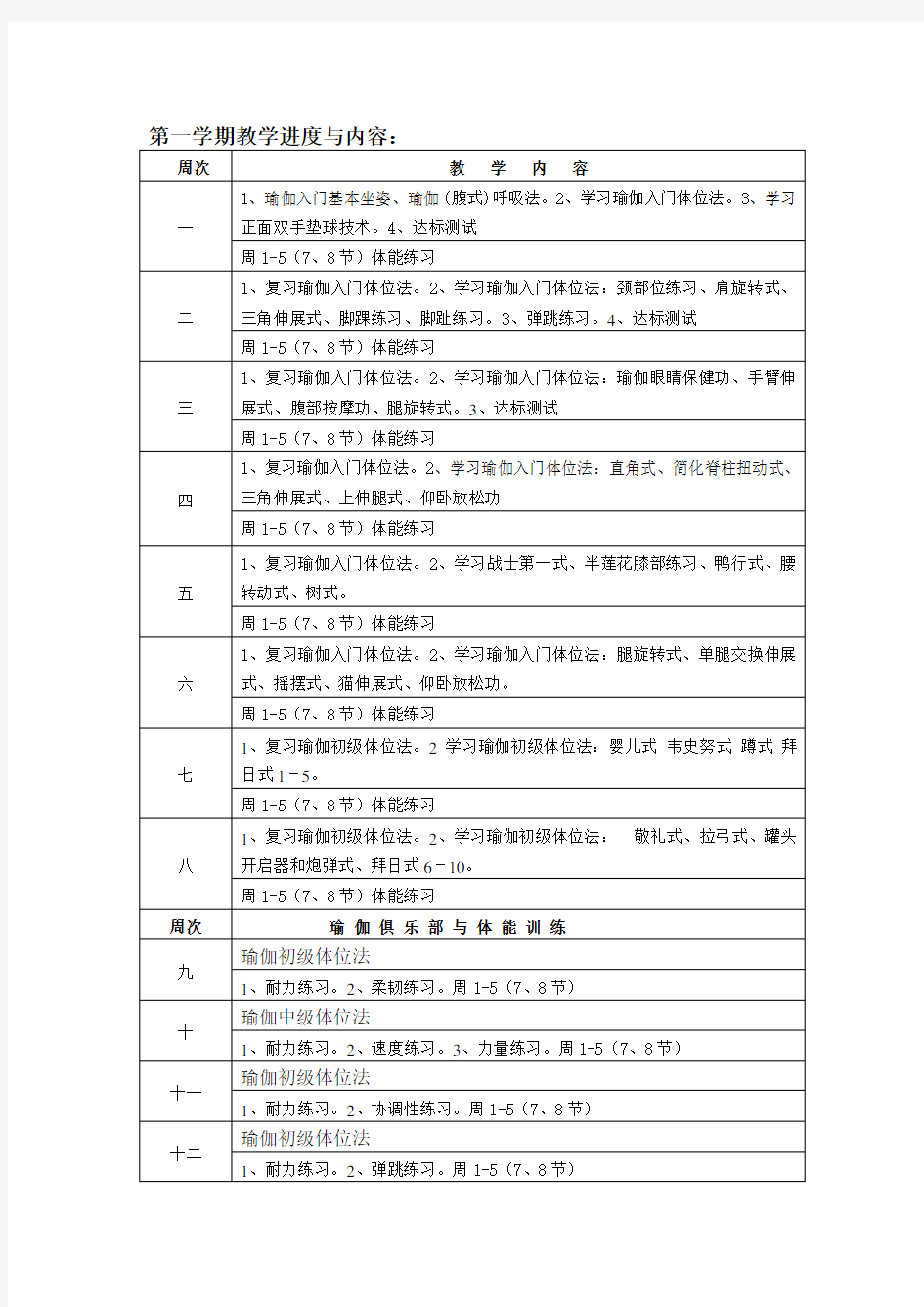 瑜伽教学计划