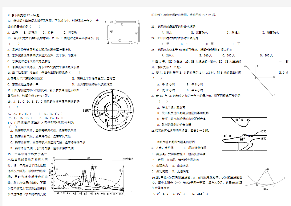 高三地理试题(较难)