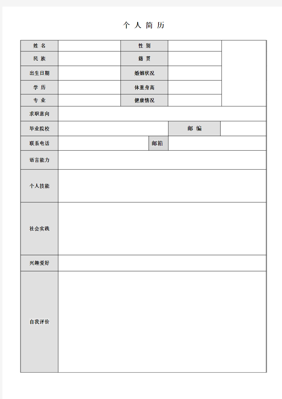 大学生研究生个人求职简历模板 公司招聘应聘 简洁实用黑白表格