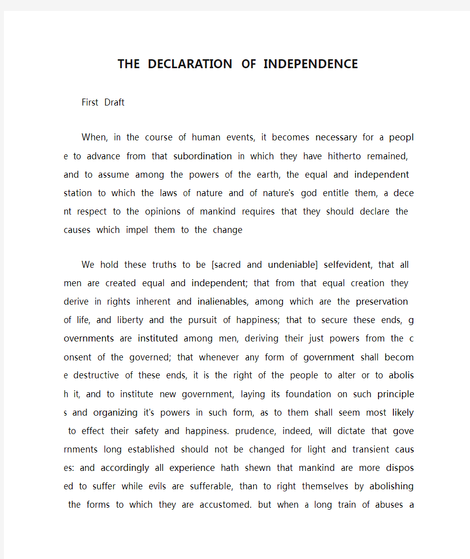 THE DECLARATION OF INDEPENDENCE 独立宣言 原文