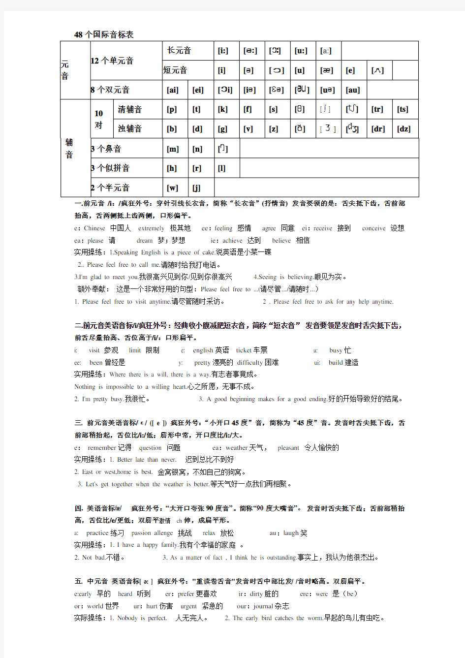 48个国际音标表(打印版)