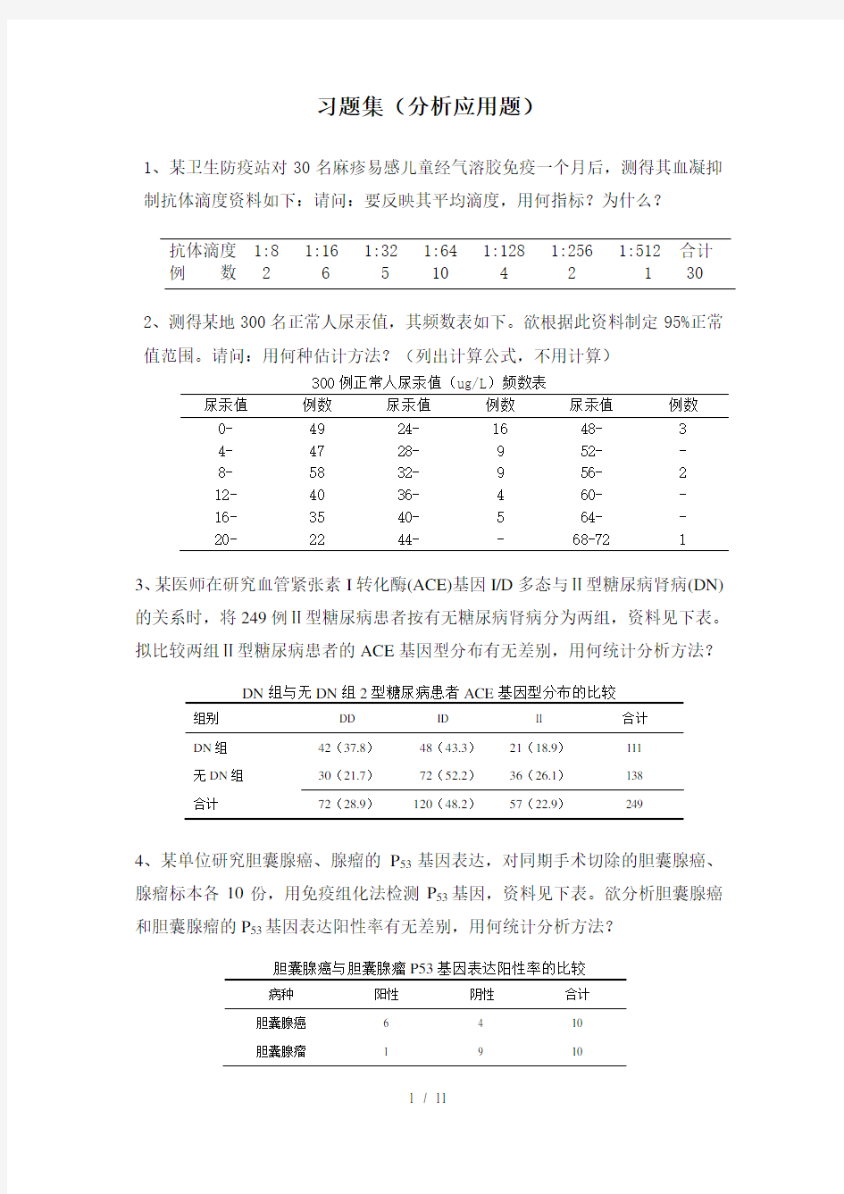 医学统计学上机试题U