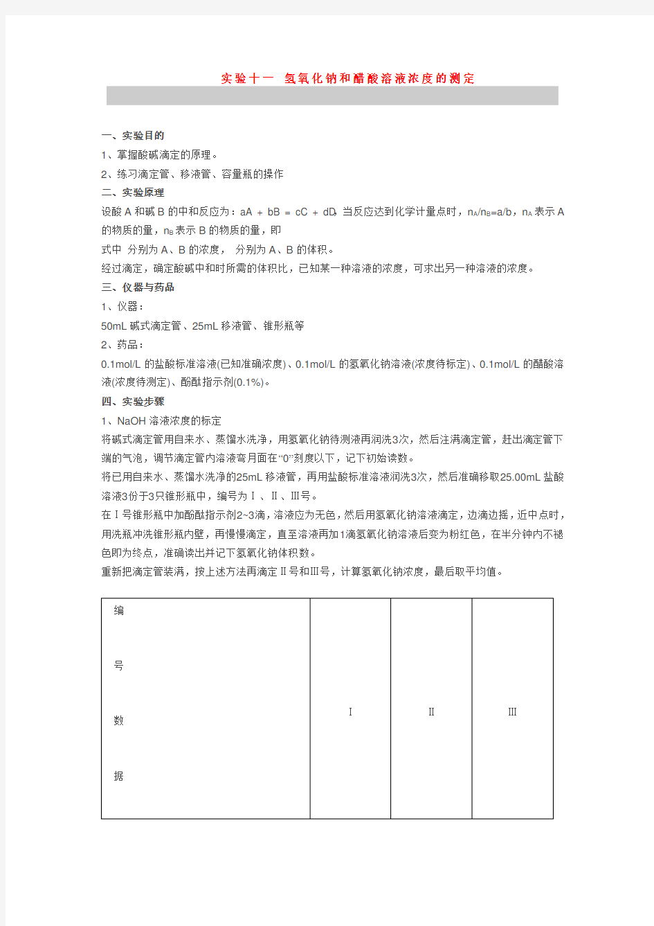 氢氧化钠和醋酸溶液浓度的测定说课材料