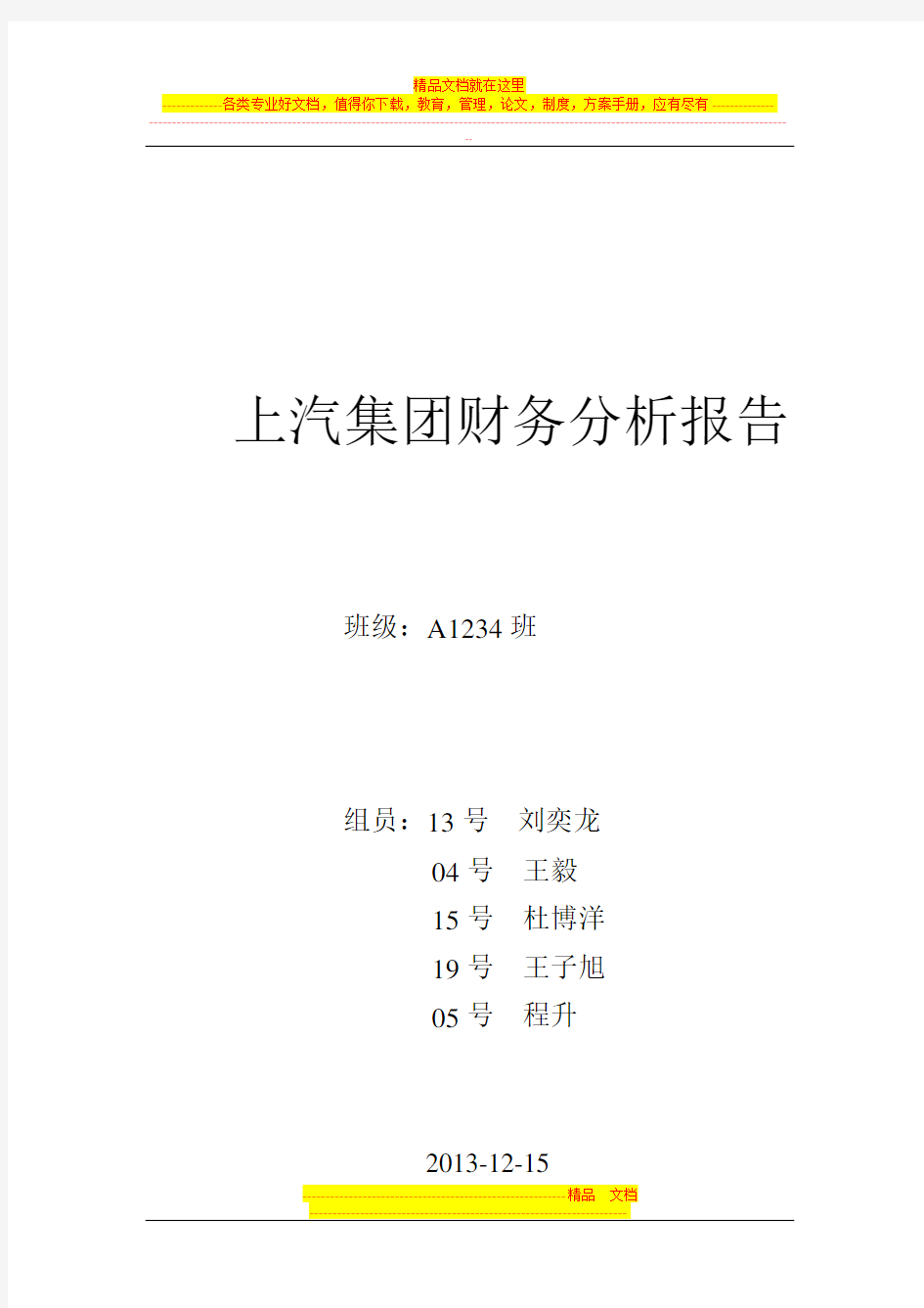 上汽集团财务分析报告作业