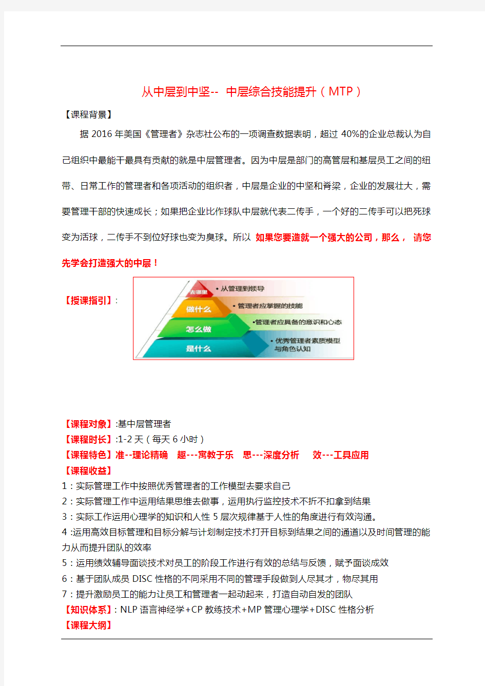 从中层到中坚--中层综合技能提升(1-3天版)