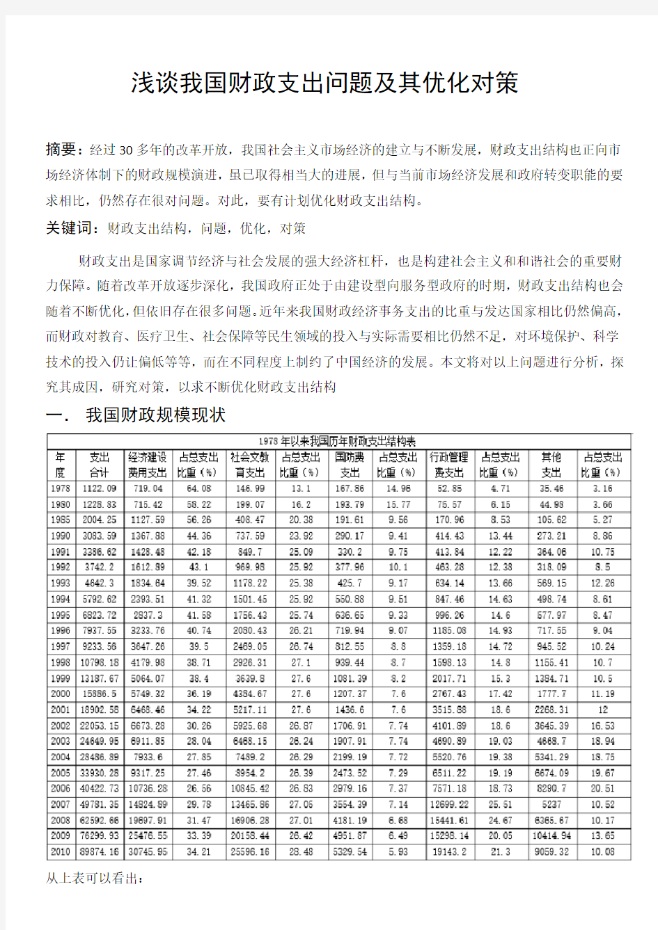 我国财政支出结构问题及其优化对策