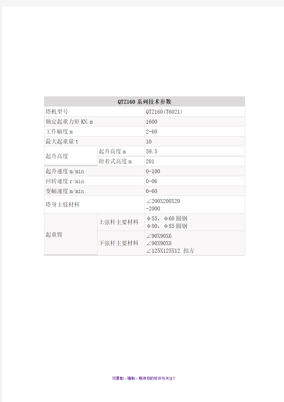 塔吊主要技术参数