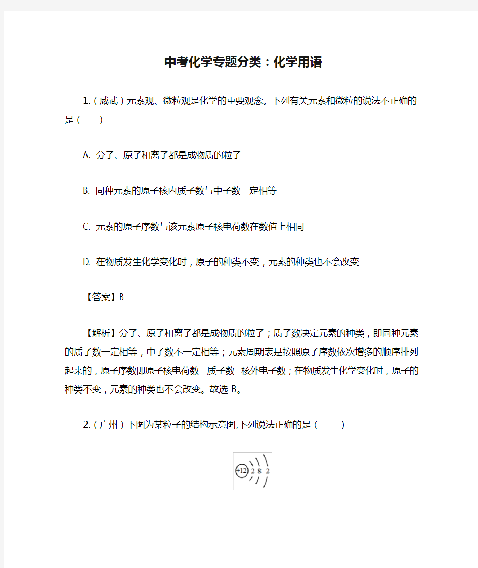 中考化学专题分类：化学用语