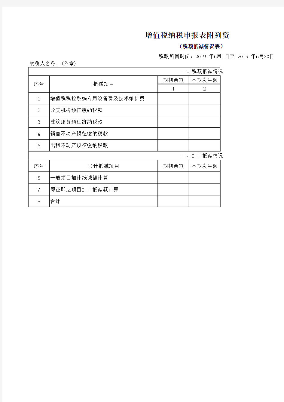 增值税纳税申报表附列资料四)