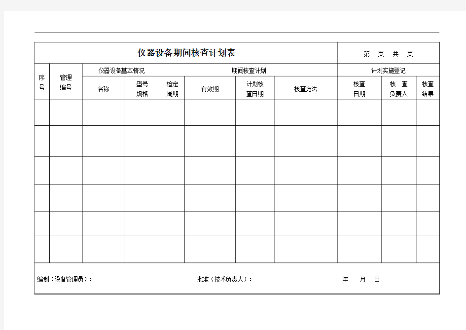 仪器设备期间核查计划表