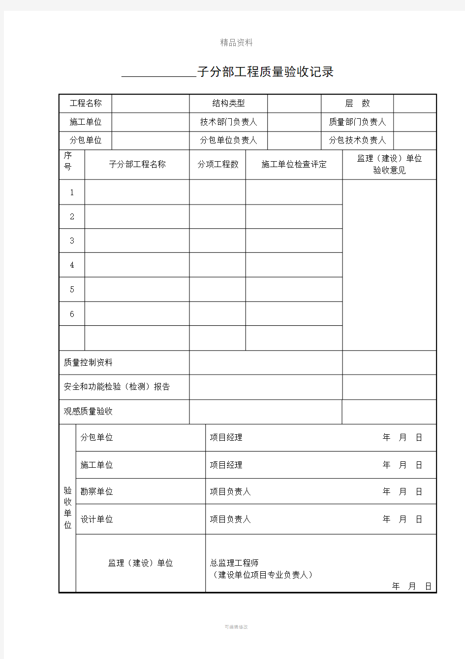 分部分项工程验收记录