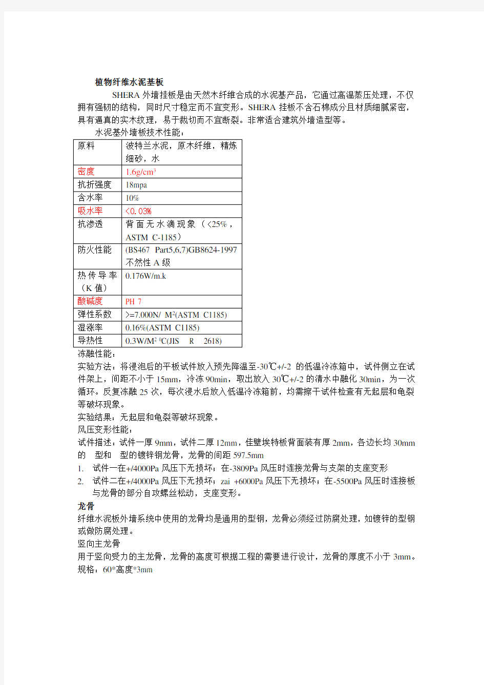 纤维水泥外墙板应用技术参数