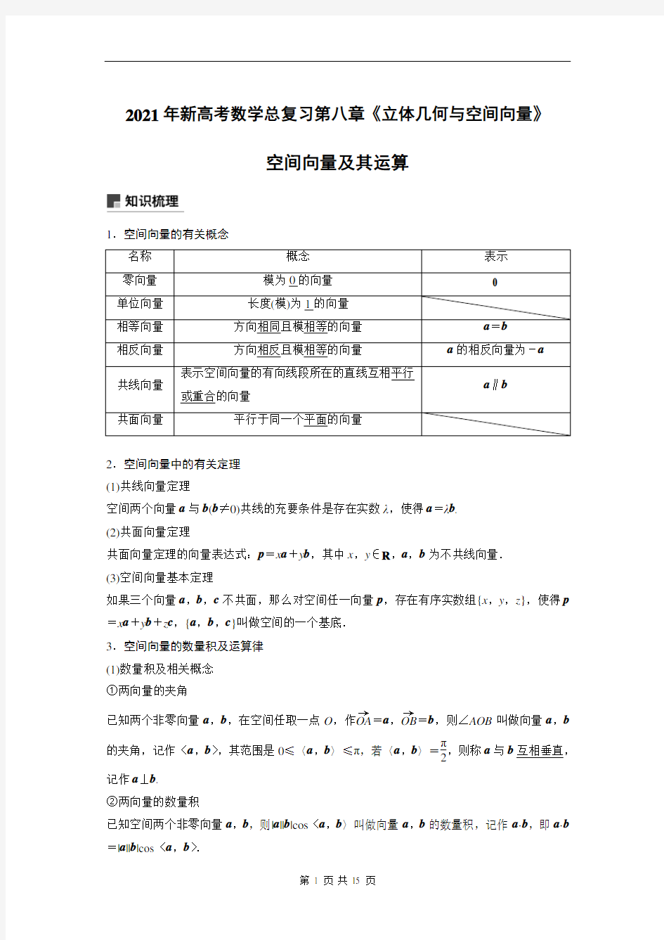 空间向量及其运算