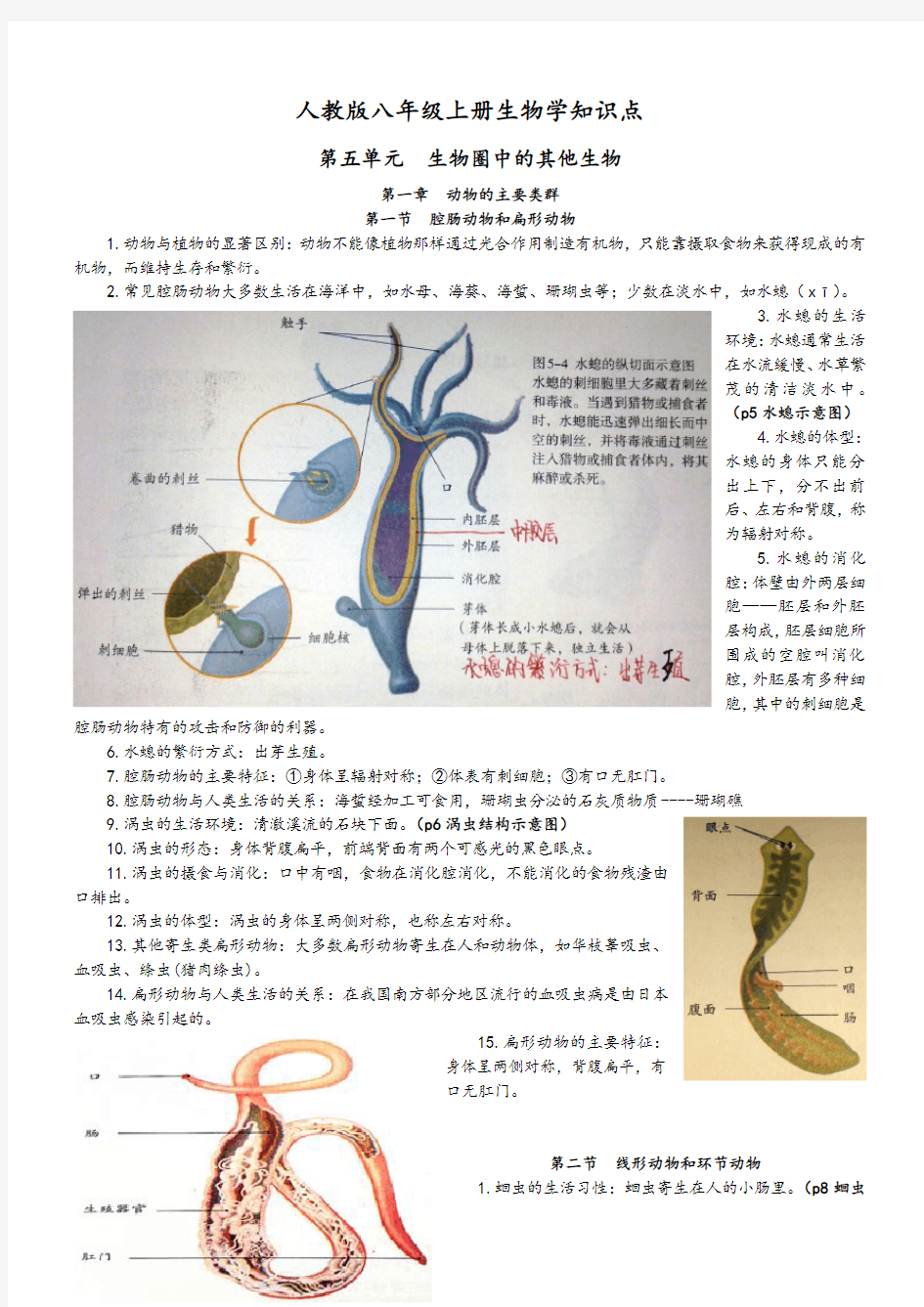 人教版八年级上册生物学知识点