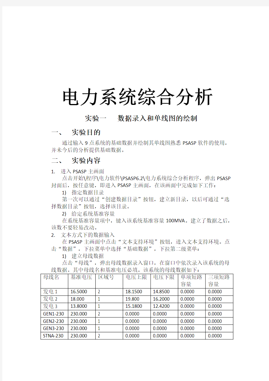 电力系统分析仿真实验报告模板