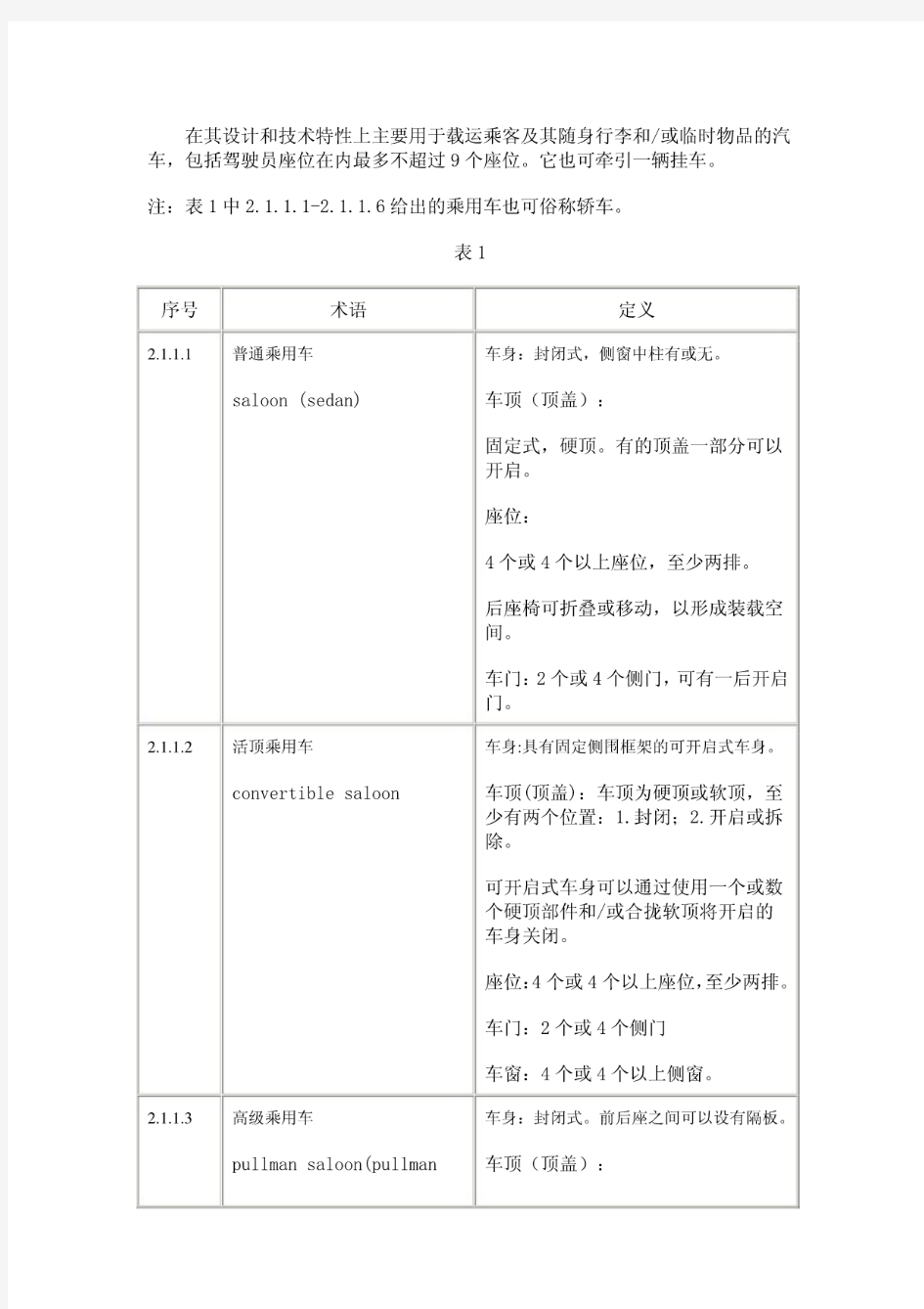 我国汽车分类标准