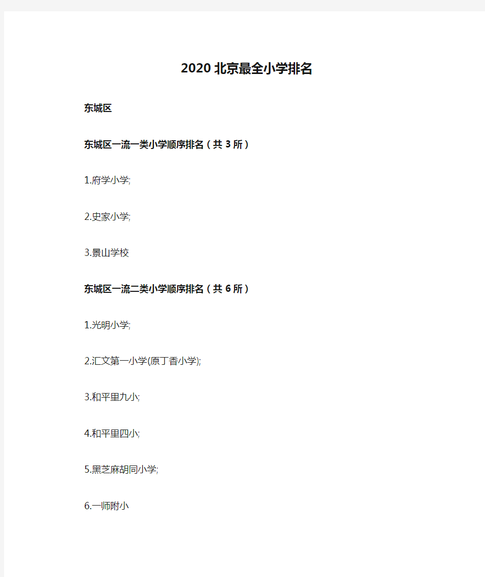 2020北京最全小学排名