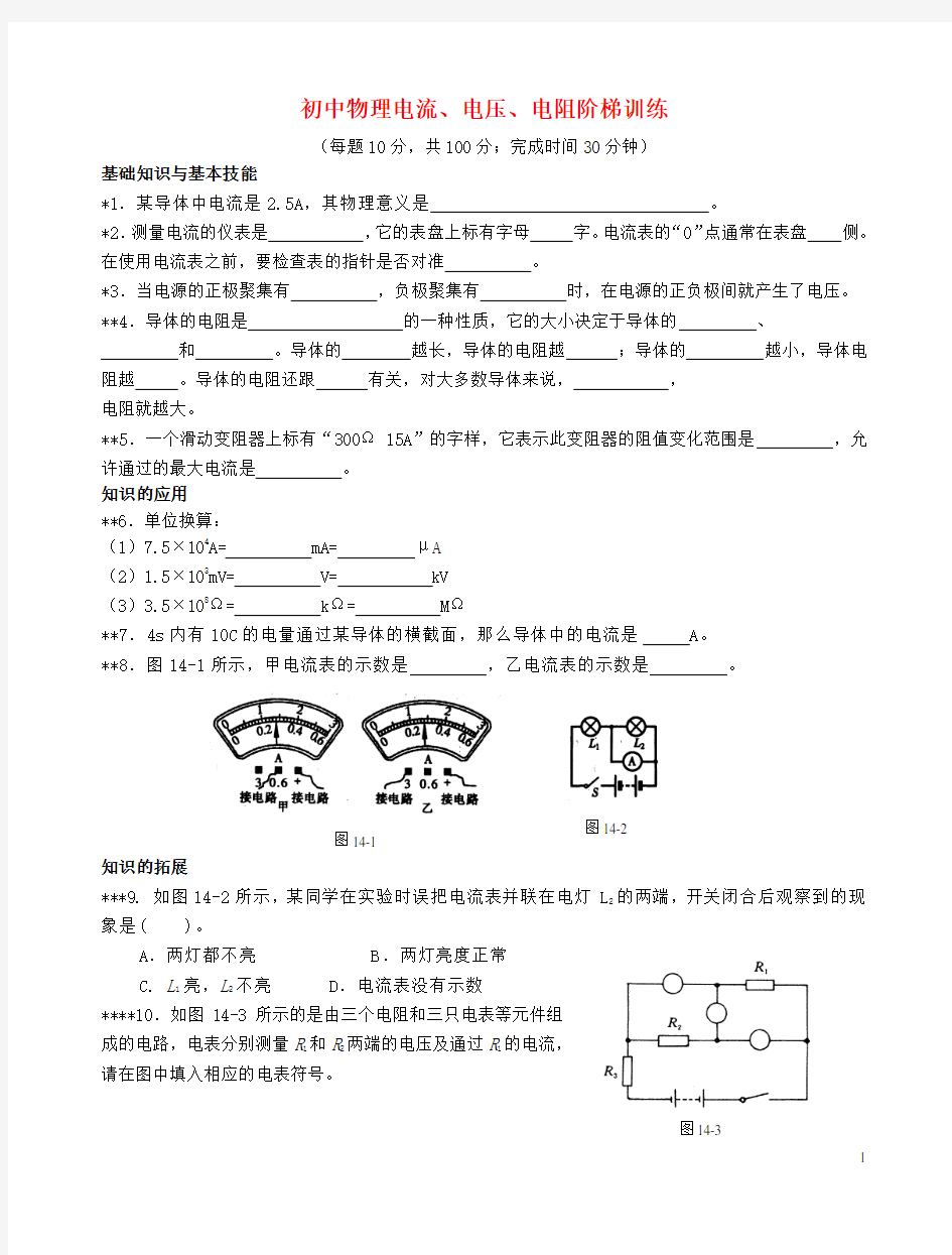 初中物理电流、电压、电阻阶梯训练