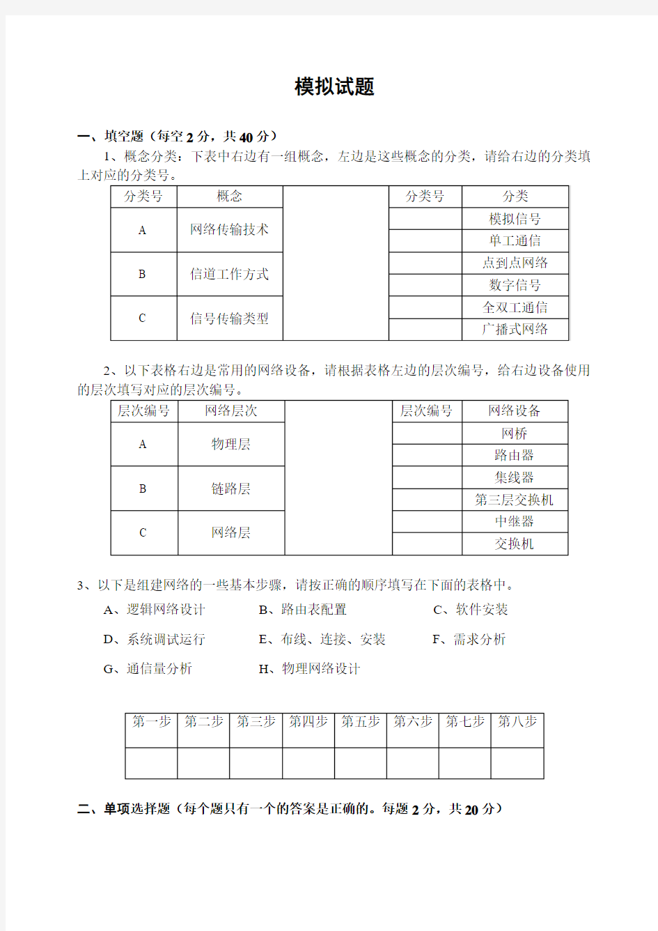 组网与网络管理技术模拟试题