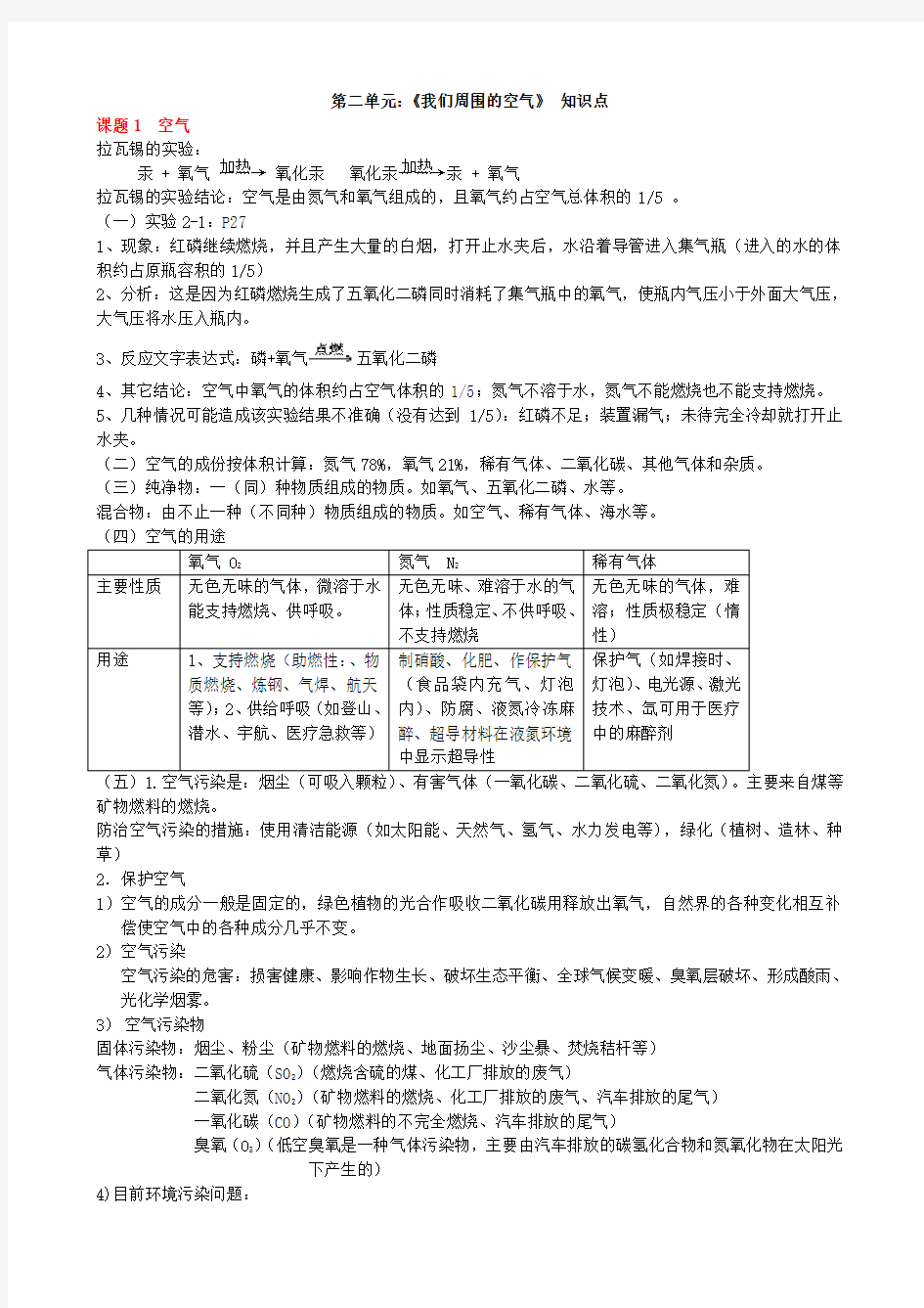 人教版九年级化学第二单元知识点详解