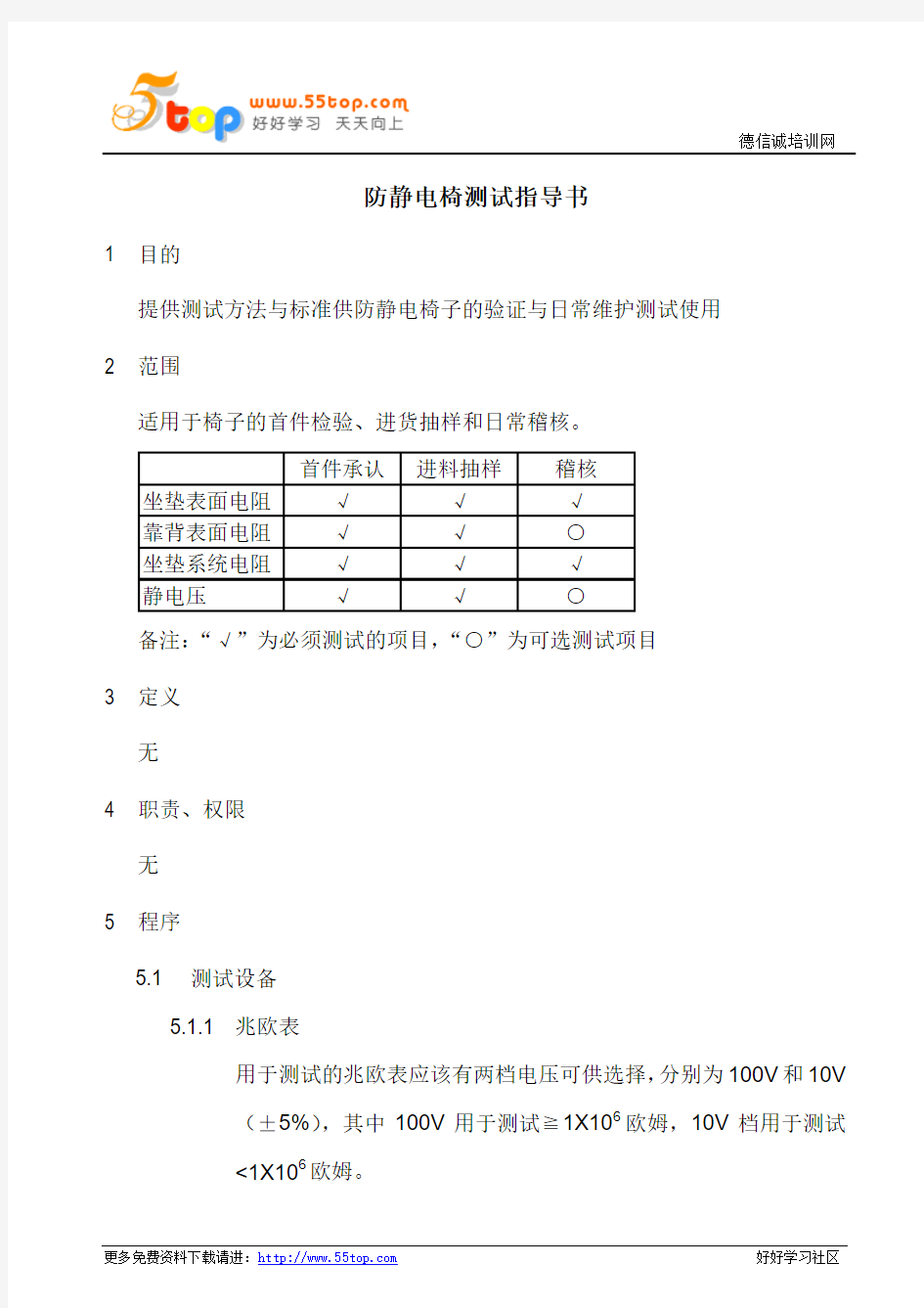 防静电椅测试指导书