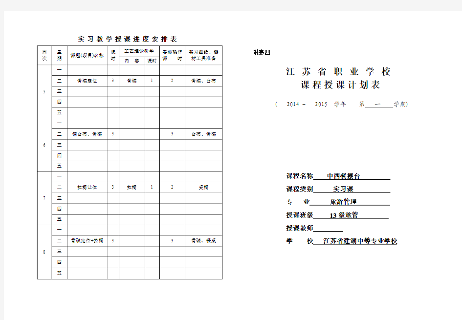 13级实习课程授课计划表(实习)