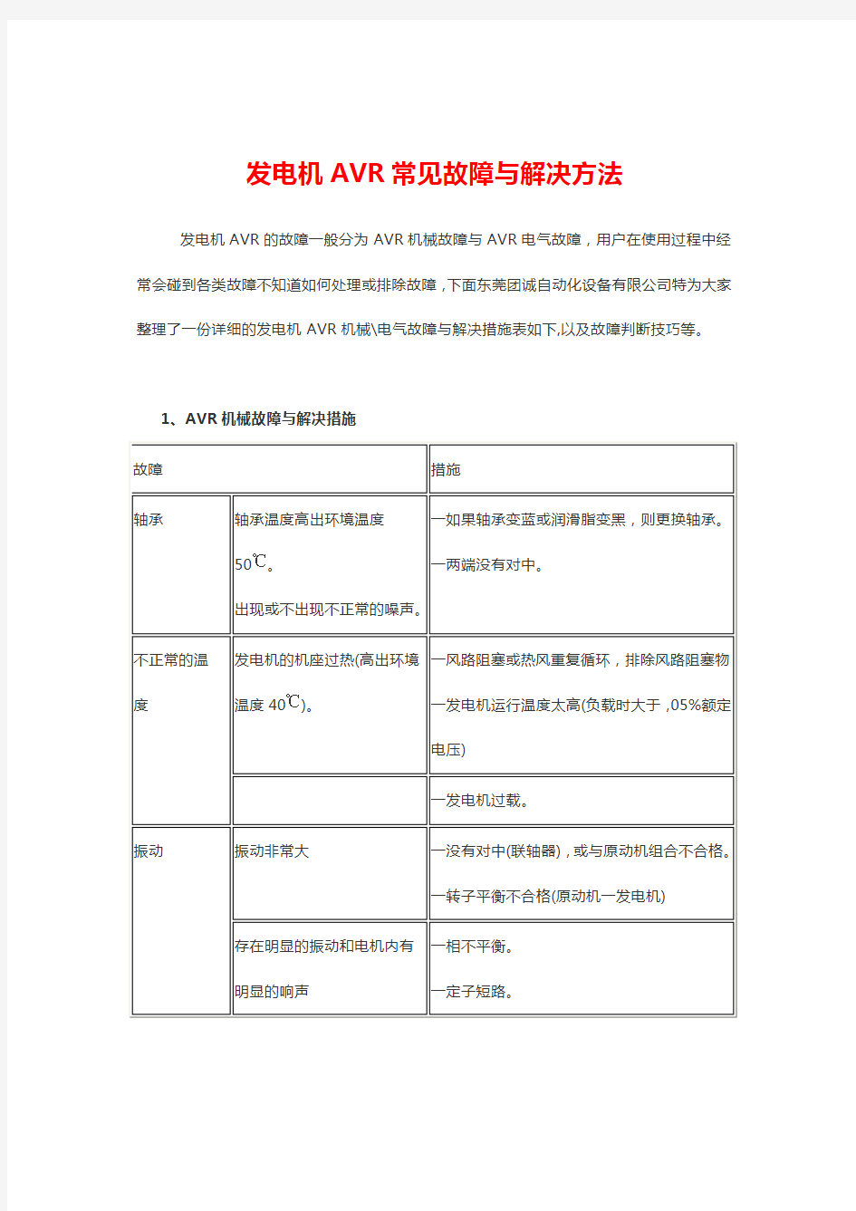 发电机组AVR常见故障与解决方法