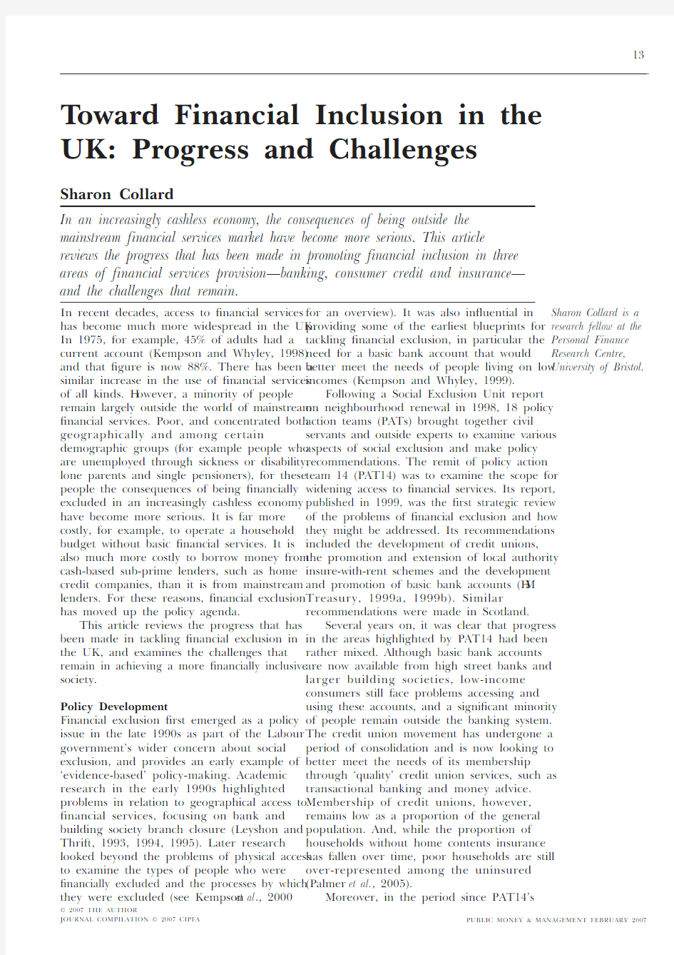 Toward financial inclusion in the UK Progress and challenges