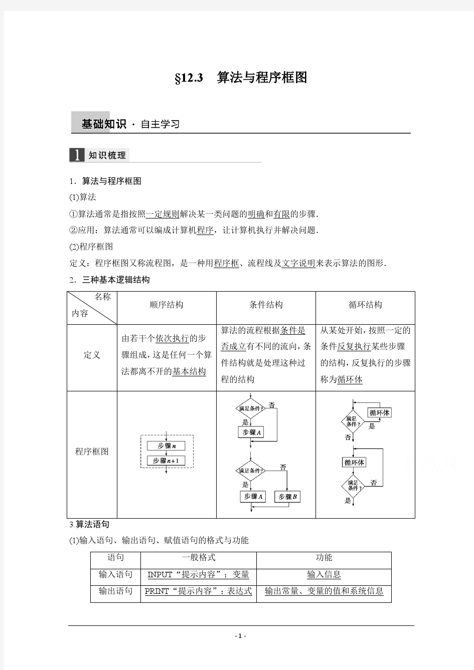 2016届《步步高》高考数学大一轮总复习(人教新课标文科)配套文档 12.3 算法与程序框图