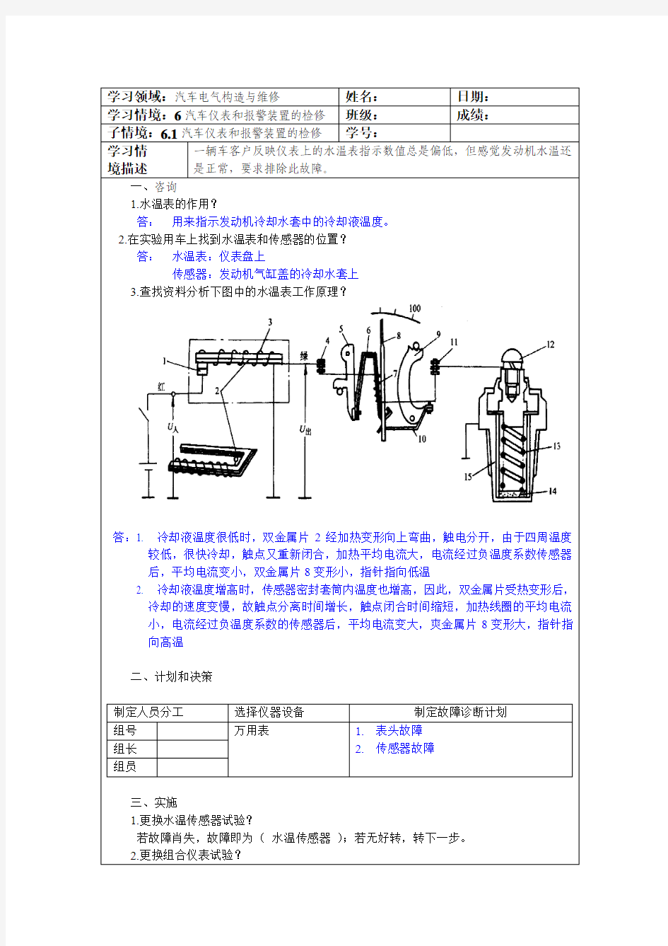 汽车仪表和报警装置的检修