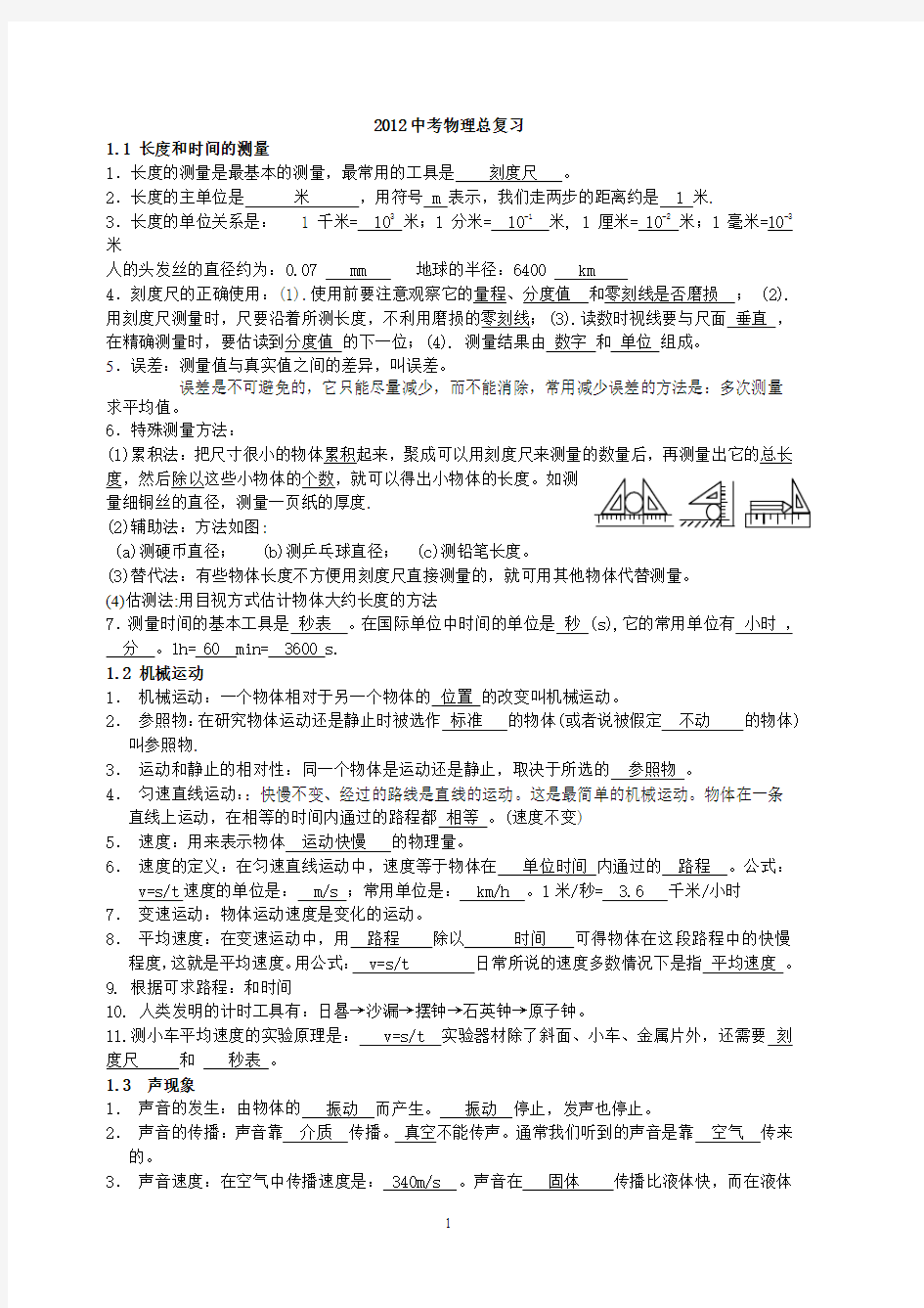 初中_中考物理知识点总结_沪科版