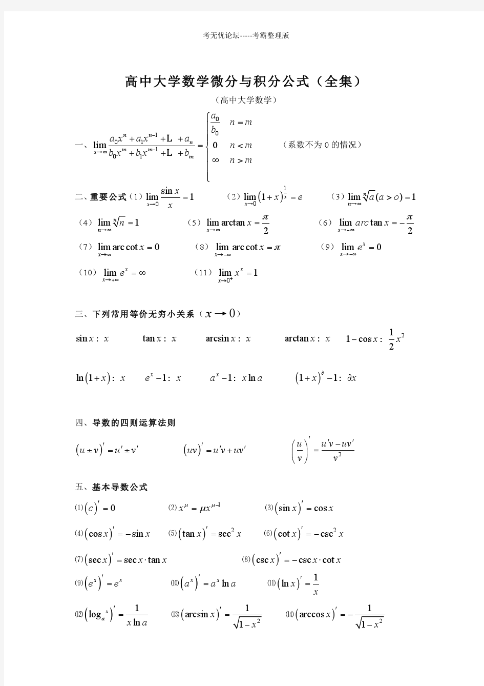 微积分史上最全公式. pdf格式方便查看.