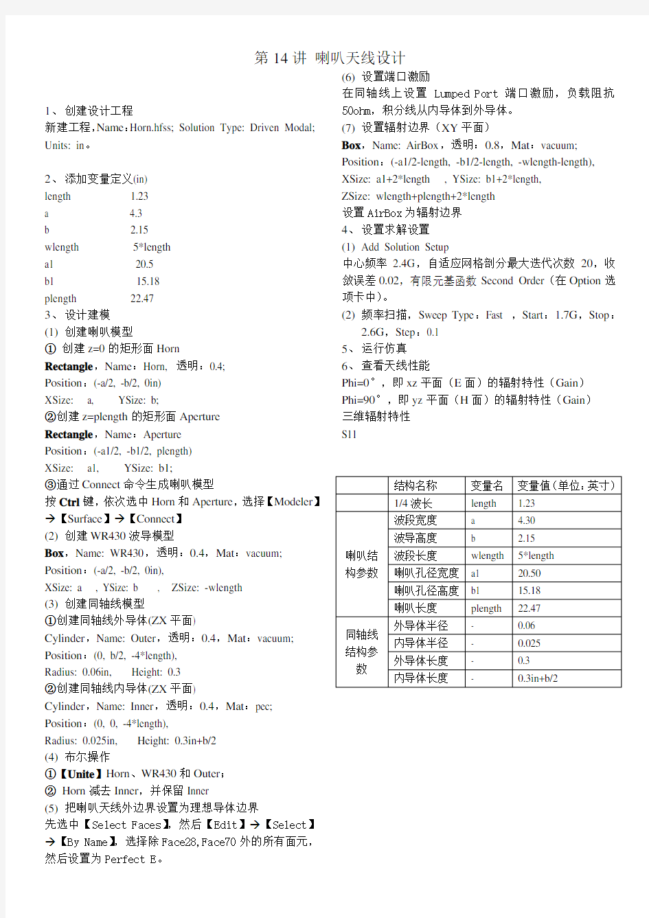 喇叭天线设计操作步骤