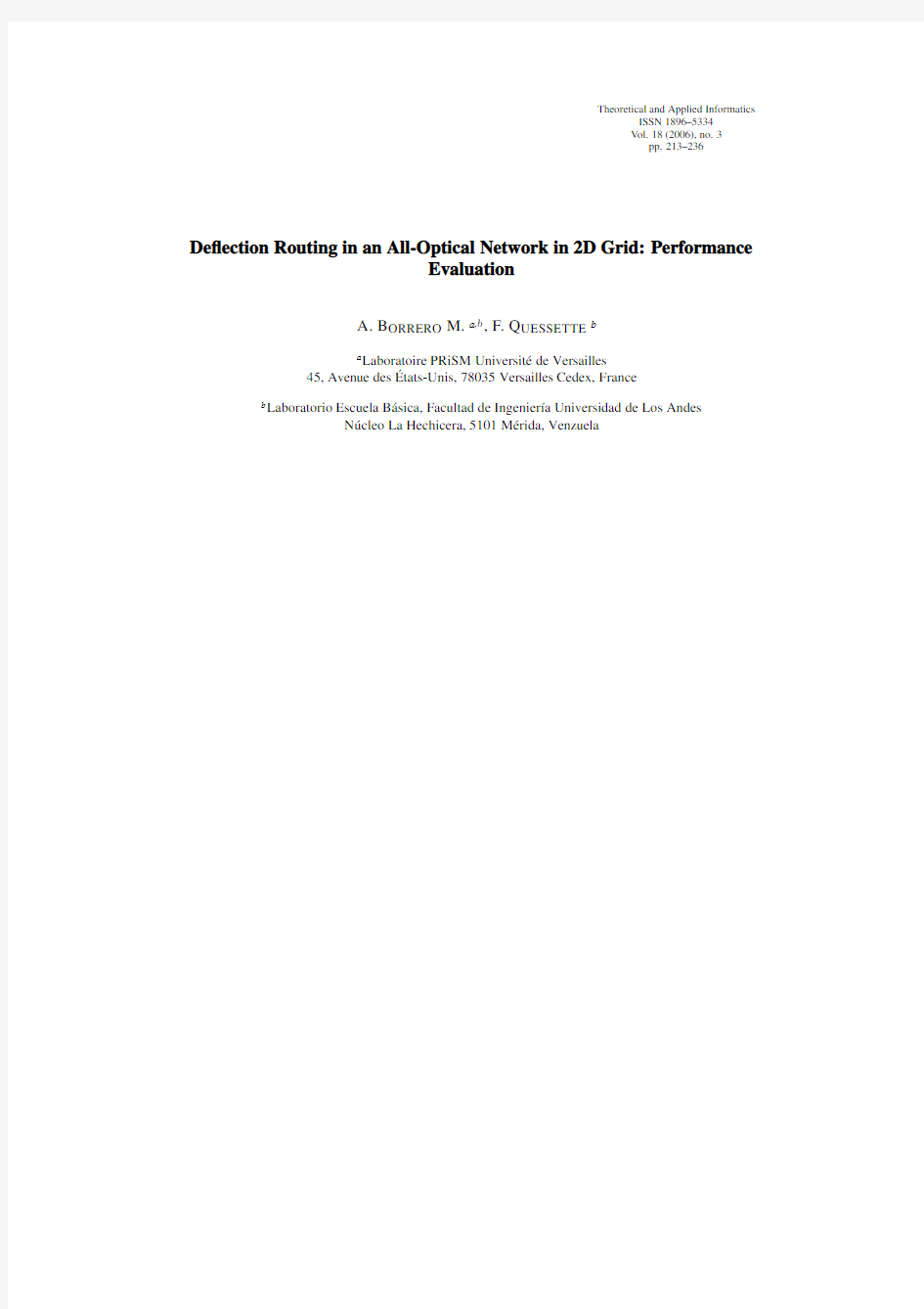 Deflection Routing in an All-Optical Network in 2D Grid Performance Evaluation