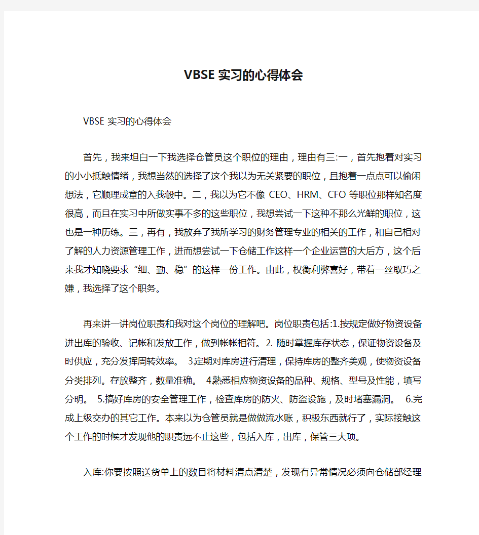 VBSE实习的心得体会