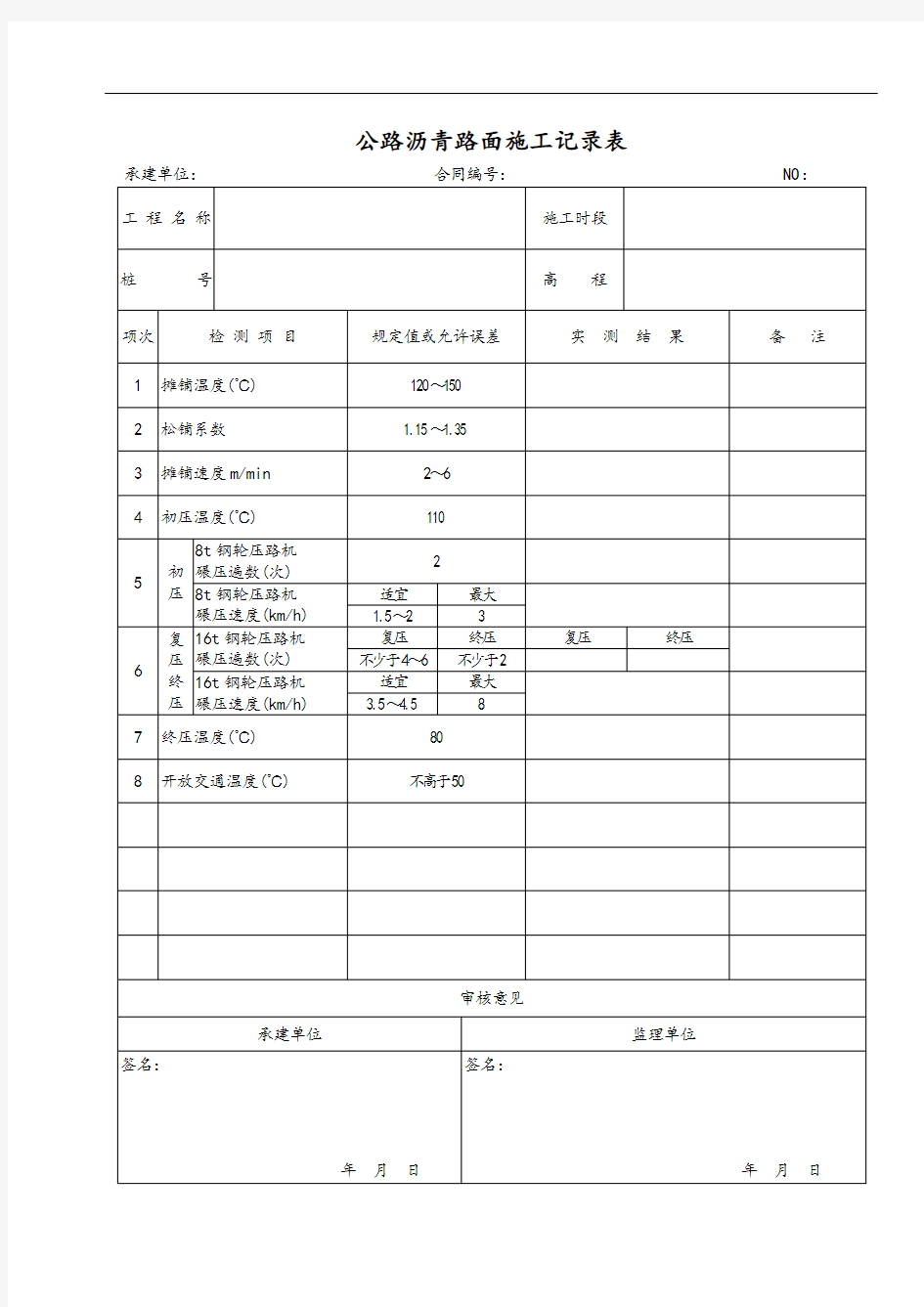 公路沥青路面施工记录表