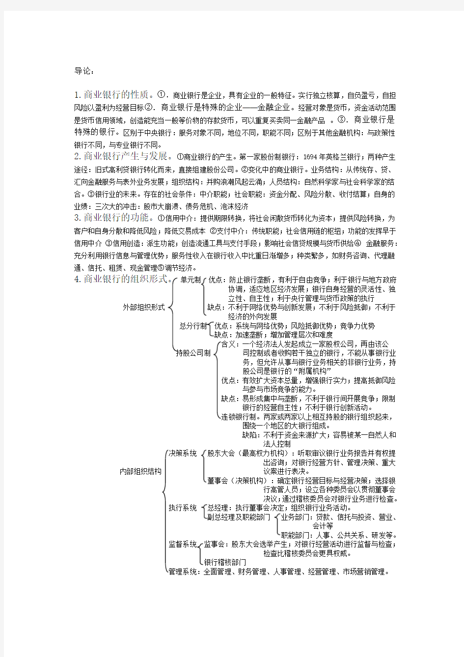 商业银行管理期末复习资料