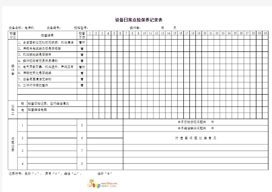 电焊机日常点检保养记录表