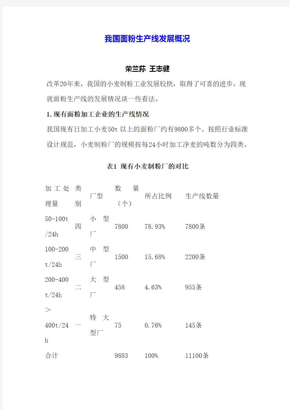 我国面粉生产线发展概况