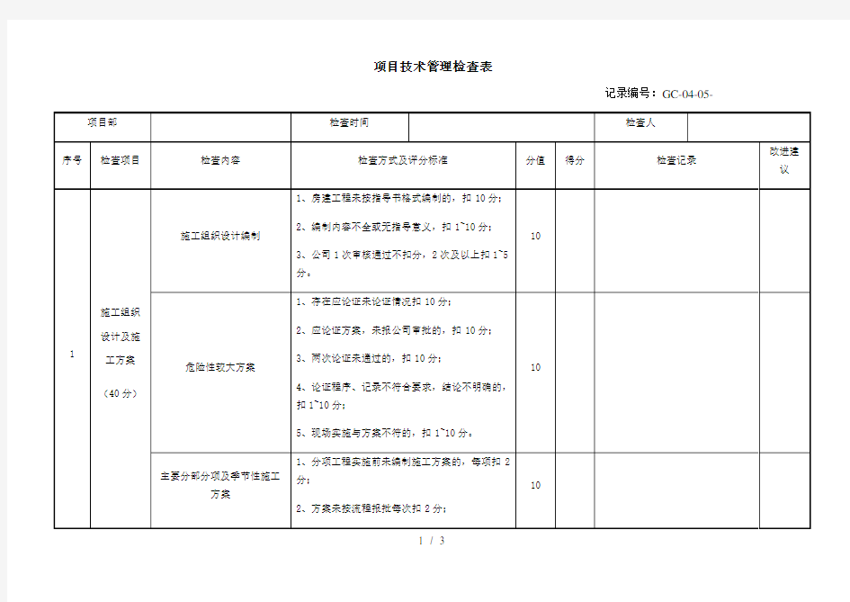 项目技术管理检查表