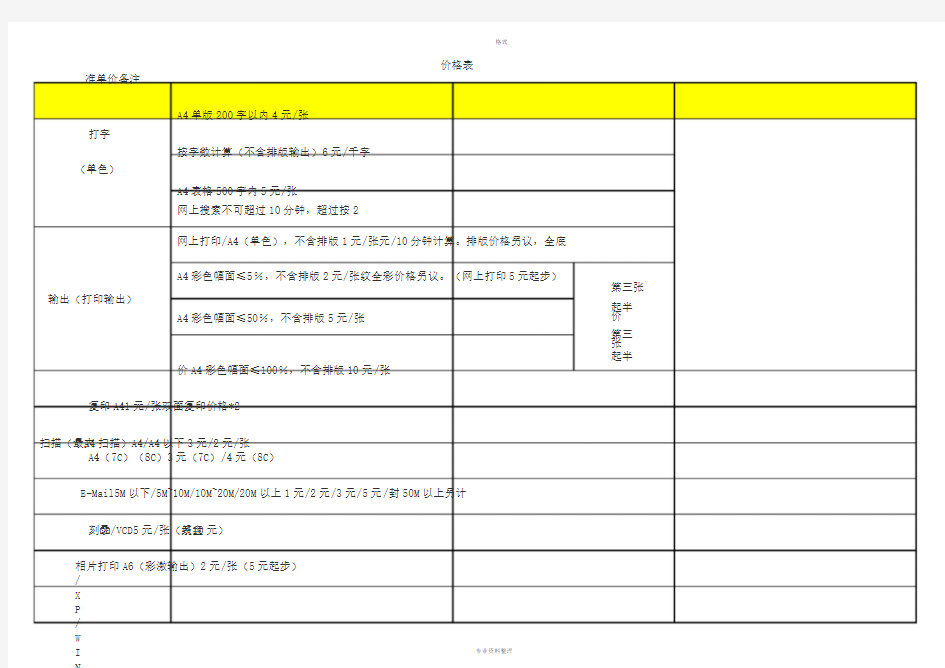 打字复印收费标准