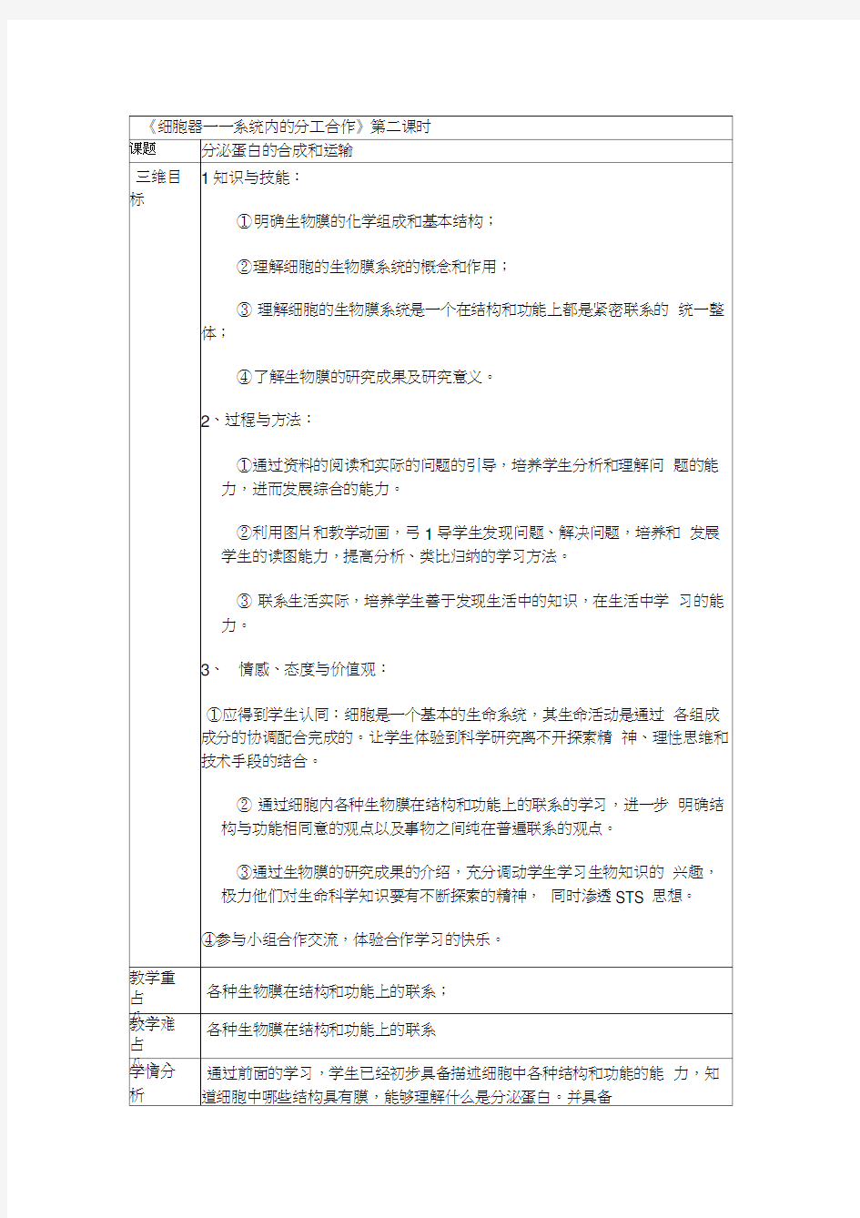 最新微课教案：蛋白质的合成和运输