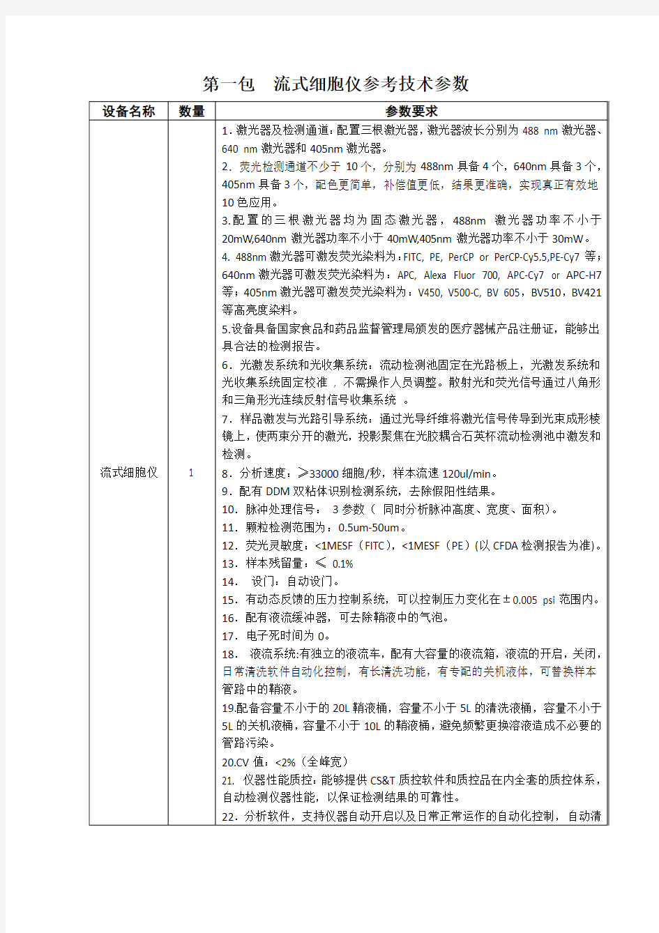 第一包流式细胞仪参考技术参数设备名称数量参数要求流式细胞仪