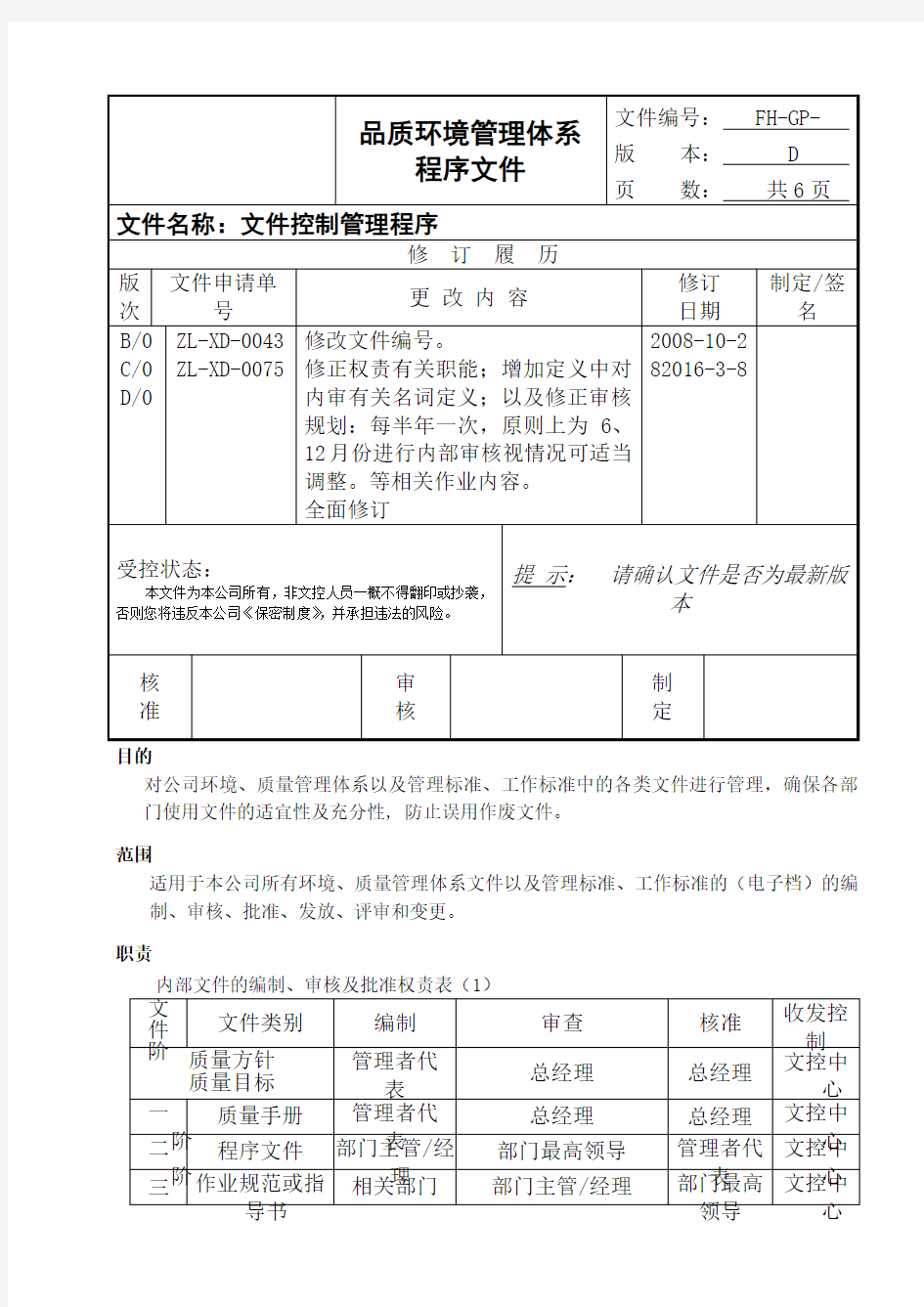 最新版ISO9001_2016年体系文件控制程序文件