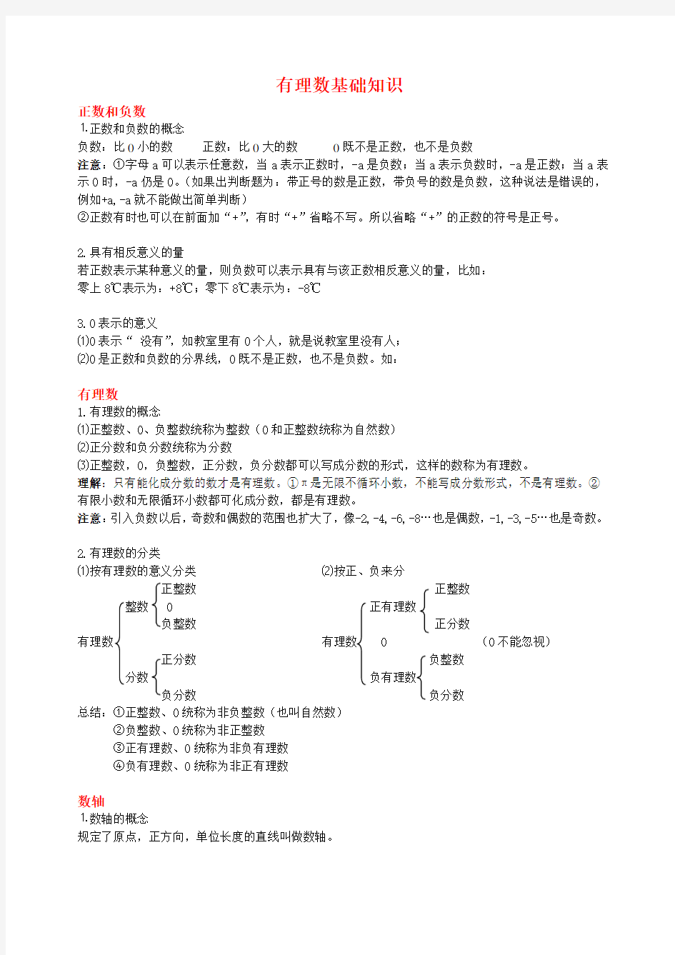 初一上册第一章有理数知识点总结