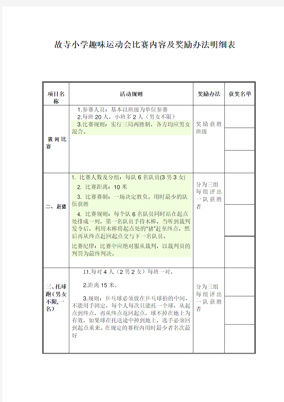 趣味运动会比赛规则及奖励办法