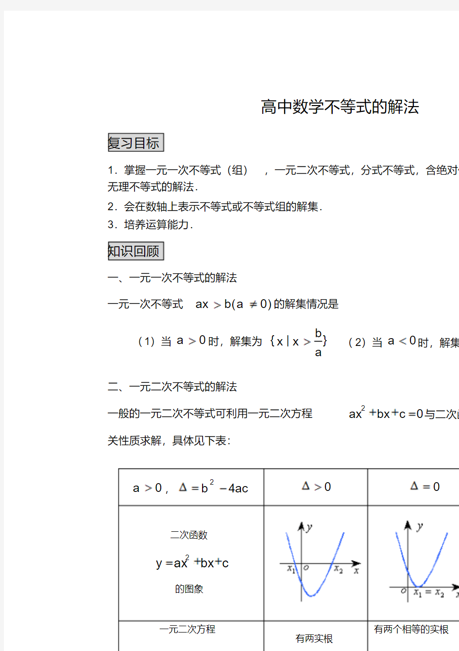 最新高中数学不等式的解法教学文案